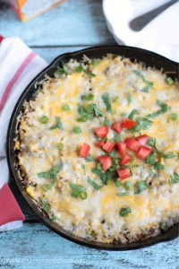 Cheesy Mexican Rice Skillet | recipe on www.crumbsandchaos.dreamhosters.com