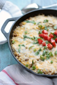 Cheesy Mexican Rice Skillet | recipe on www.crumbsandchaos.dreamhosters.com