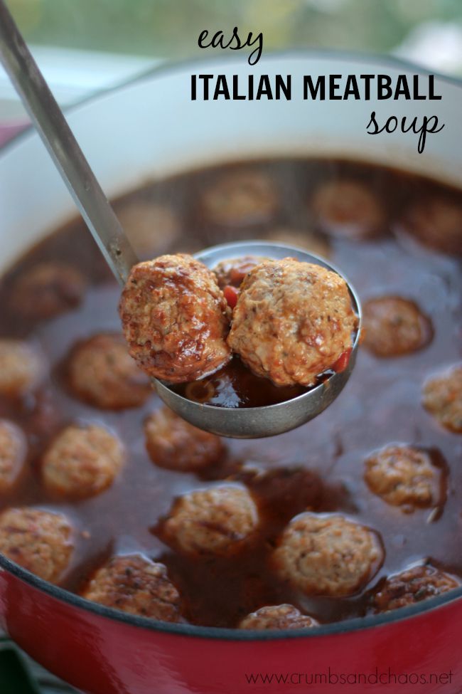 Easy Italian Meatball Soup | recipe on www.crumbsandchaos.dreamhosters.com #SausageFamily #ad