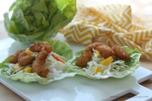 Spicy Honey Popcorn Shrimp Lettuce Wraps