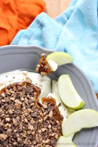 You only need 4 ingredients to make the Best Caramel Apple Toffee Dip! It'll be everyone's favorite at your next party!