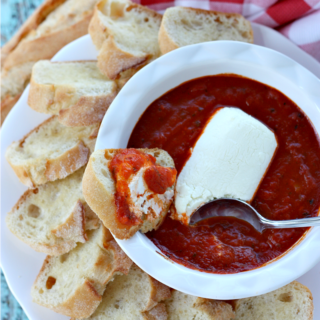 2 ingredient appetizer in 20 minutes, Goat Cheese Marinara Dip is perfect for any Italian feast!